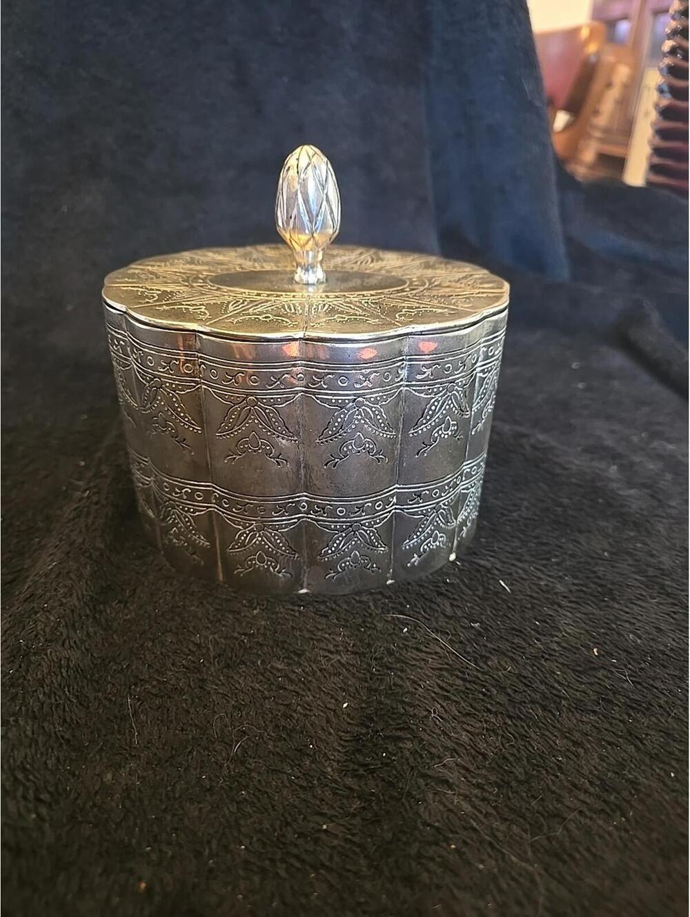 Silver Plated Jewelry Trinket Box Lined Ornate Etched Antique Vintage